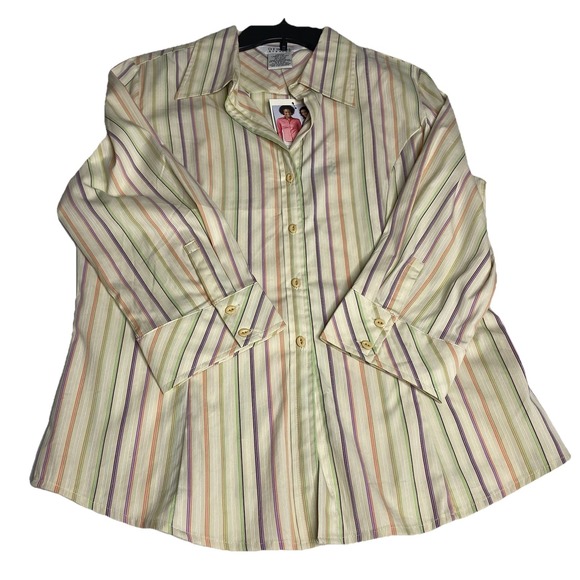 George Stretch Whipped Cream Colorful Pin-stripe Button Up Women's L 3/4 Sleeve - Picture 5 of 16